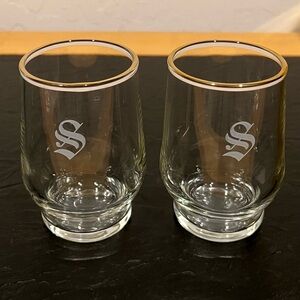 Vintage MCM Mid Century Aperitif Cordial Glasses Monogram Letter S